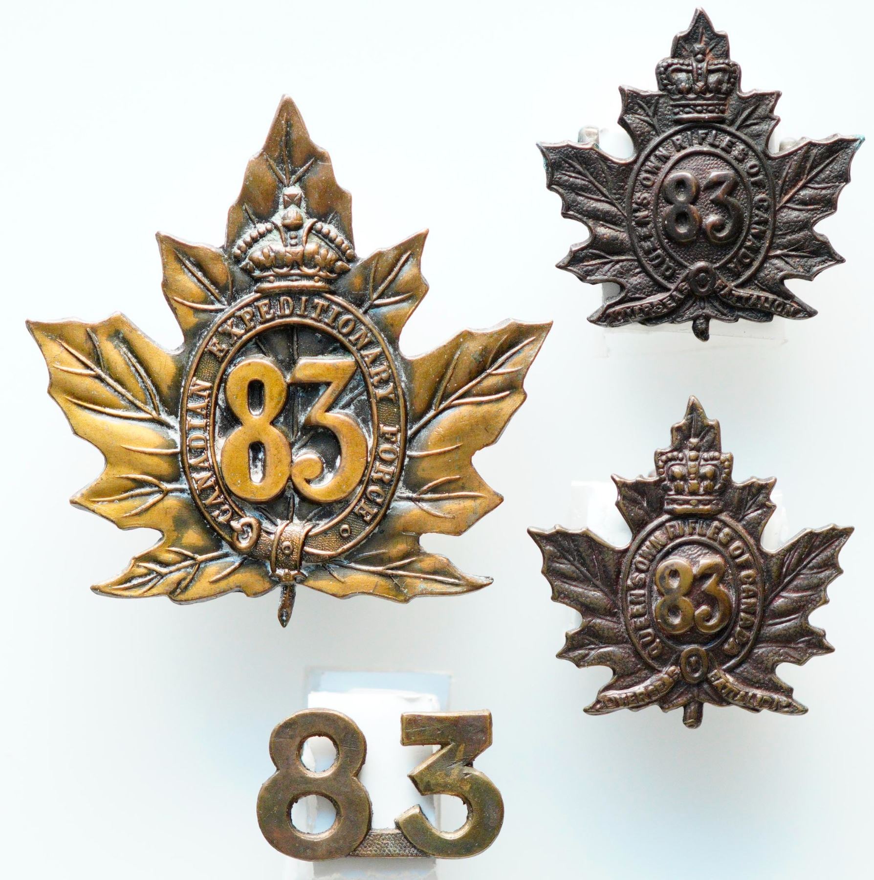 Militaria Insignia C.E.F. WW1; 83rd Battalion (Toronto) Cap, Collar and