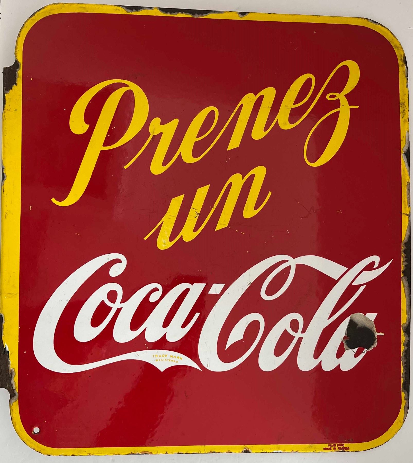 Vintage Canadian 1940'S Coke Sign ''Prenez Un Coca-Flange Sign. A nice ...