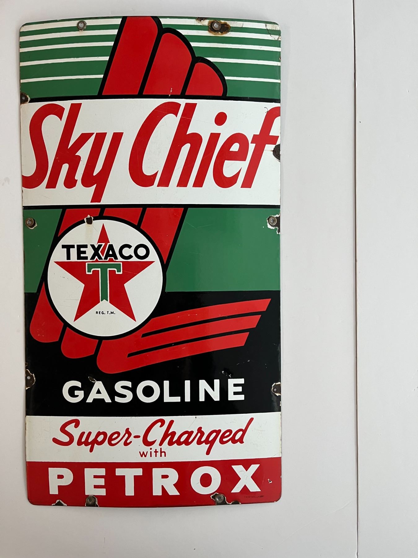 Vintage Advertising; Texaco Sky Chief Sign - Porcelain Gas Pump Belly ...