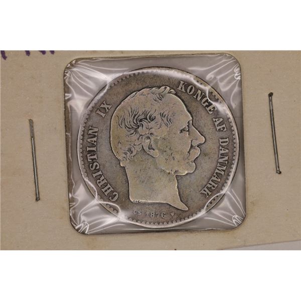 1876 DENMARK SILVER 1 KRONE .1929 OZ. ASW
