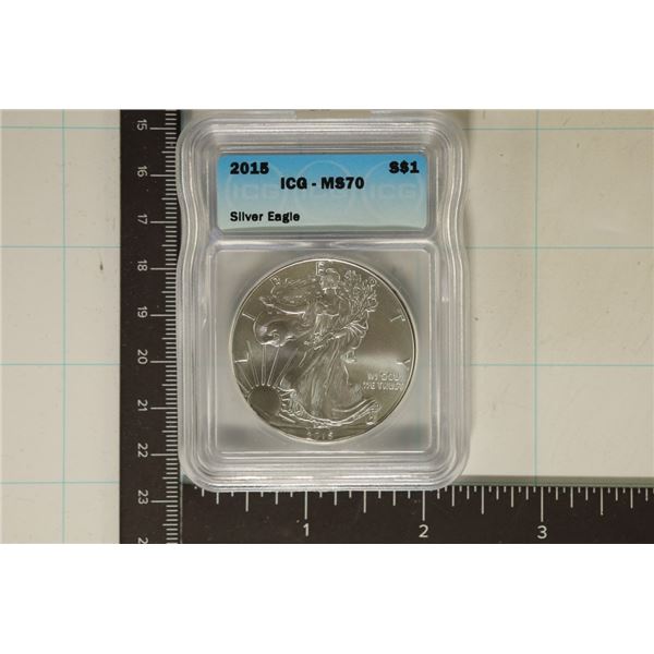 2015 AMERICAN SILVER EAGLE ICG MS70 1 OZ. SILVER
