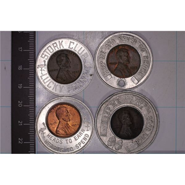 4-ENCASED LINCOLN WHEAT CENTS: 1937, 1917-D,