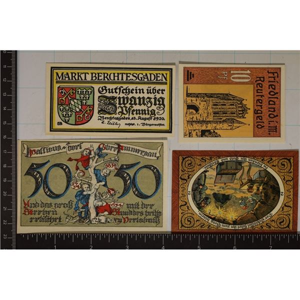 4 CRISP UNC GERMAN NOTGELDS: 1920, 2-1921 & 1922
