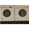 Image 1 : 2-1934 NEW ZEALAND SILVER 1 SHILLING COINS: