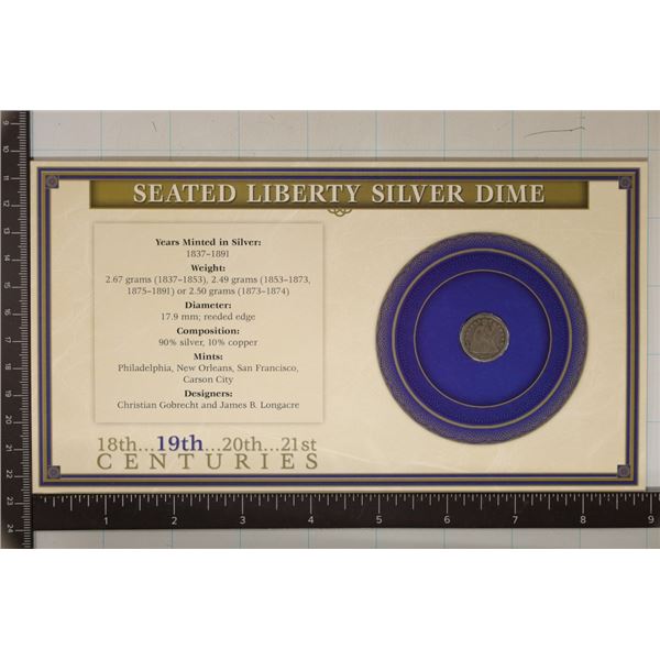 1856 FINE SILVER SEATED LIBERTY DIME IN INFO CARD