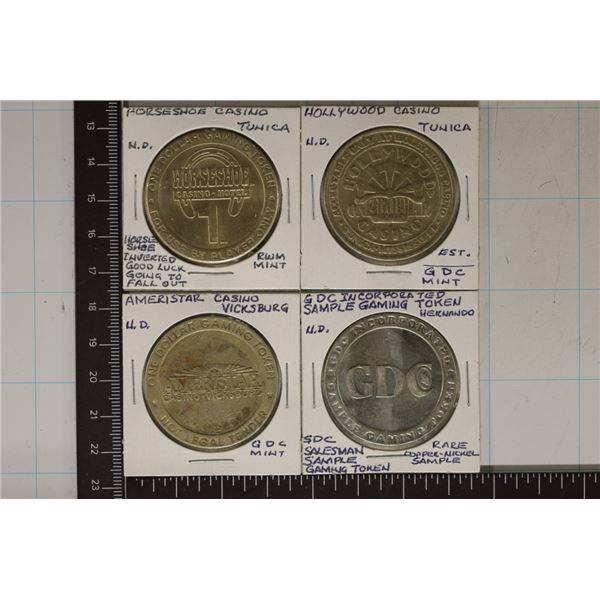4-METAL $1 CASINO GAMING TOKENS: HORSESHOE