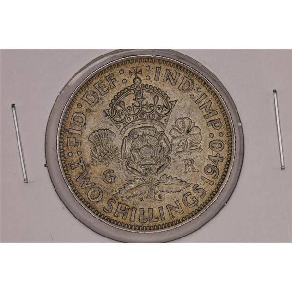 1940 GREAT BRITAIN SILVER 2 SHILLING .1818 OZ. ASW
