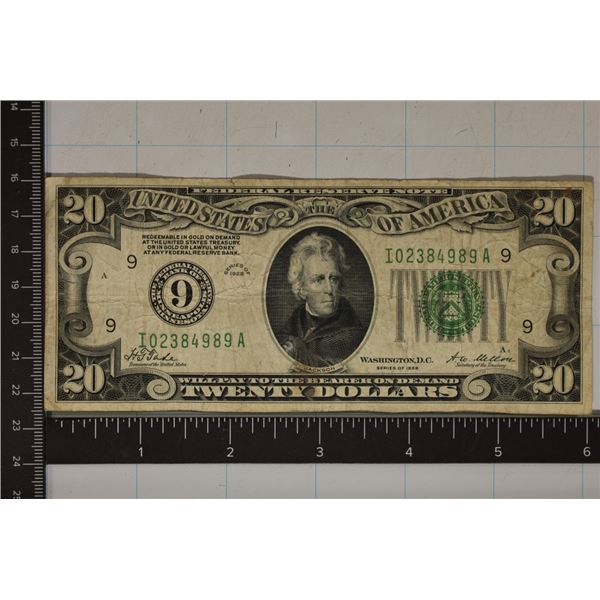 1928 US $20 FRN GREEN SEAL REDEEMABLE IN GOLD
