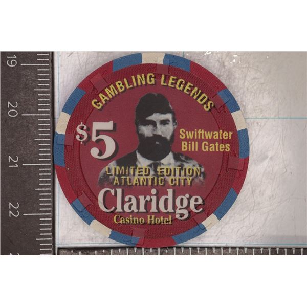 $5 CLARIDGE CASINO CHIP ATLANTIC CITY GAMBLING