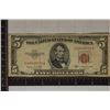 Image 1 : 1953-B US $5 RED SEAL NOTE CIRCULATED