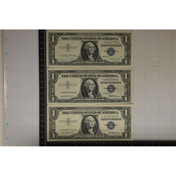 3-STAR $1 US SILVER CERTIFICATES: 1957, 57 & 57A