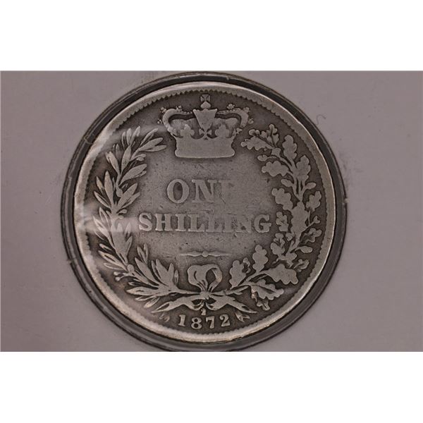 1872 GREAT BRITAIN SILVER 1 SHILLING .1682 OZ. ASW