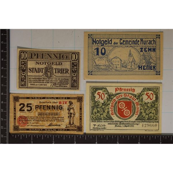 4 CRISP UNC GERMAN NOTGELDS 2-10, 25 & 50 PFENNIG,