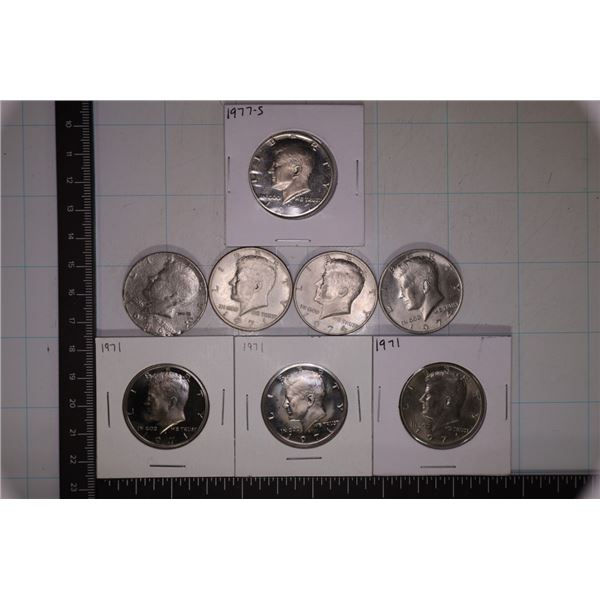 10-KENNEDY HALF DOLLARS: 2-1971-S PF, 1-1977-S PF,