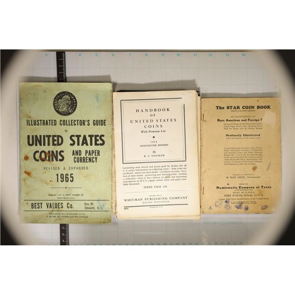 3-VINTAGE COIN COLLECTORS BOOKS. WELL USED