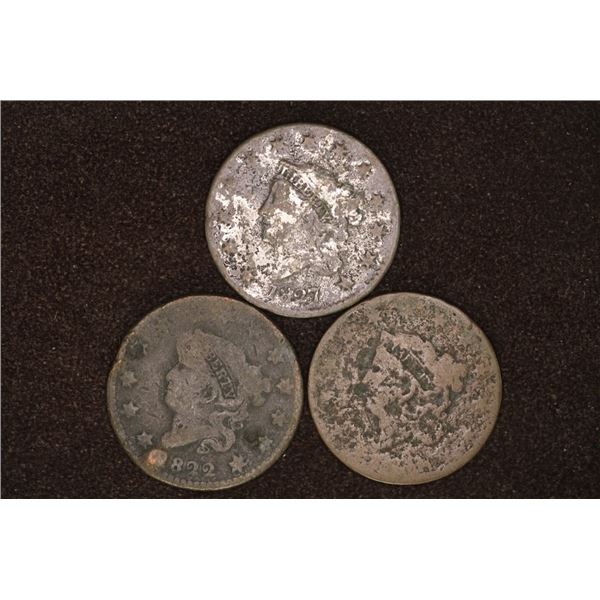 1822, 1827 & NO DATE US LARGE CENTS ALL DAMAGED