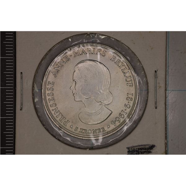 1964 DENMARK SILVER 5 KRONER UNC COIN