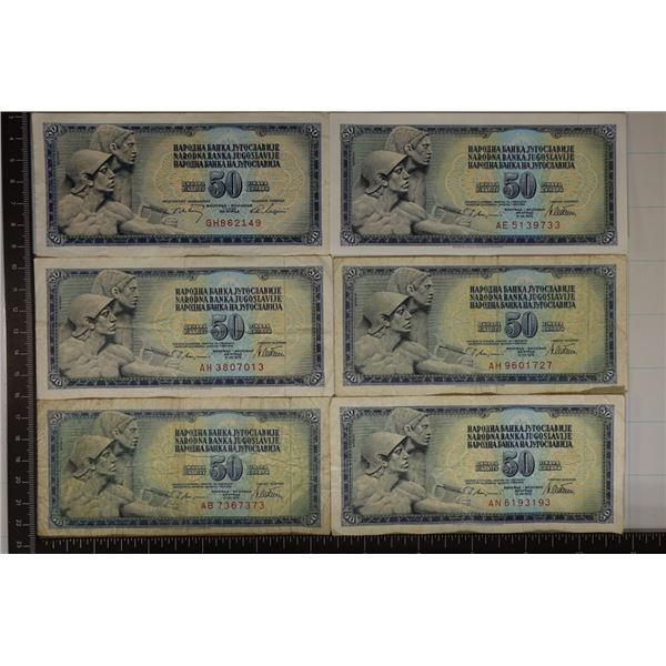6-YUGOSLAVIA 50 DINARA BANKNOTES: 1-1968 & 5-1978