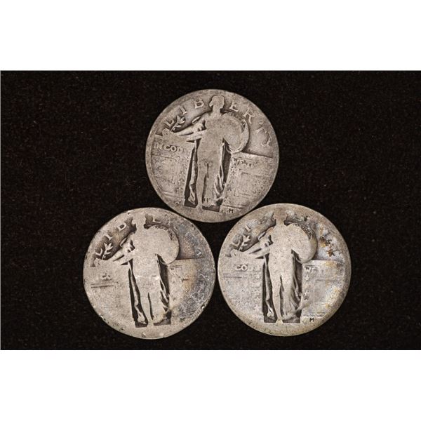 3-NO DATE SILVER STANDING LIBERTY QUARTERS