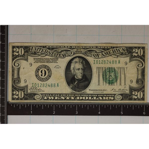 1928 US $20 FRN GREEN SEAL BILL REDEEMABLE IN GOLD