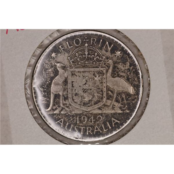 1942 AUSTRALIA SILVER 1 FLORIN .3364 OZ. ASW
