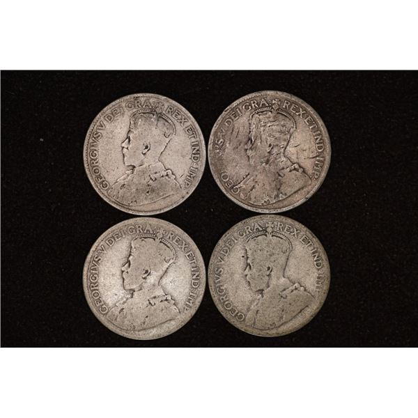4-EARLY 1900'S CANADA SILVER 25 CENT COINS APPROX