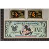 LOT OF 3 DISNEY SOUVENIRS, 1987 ONE DISNEY DOLLAR,
