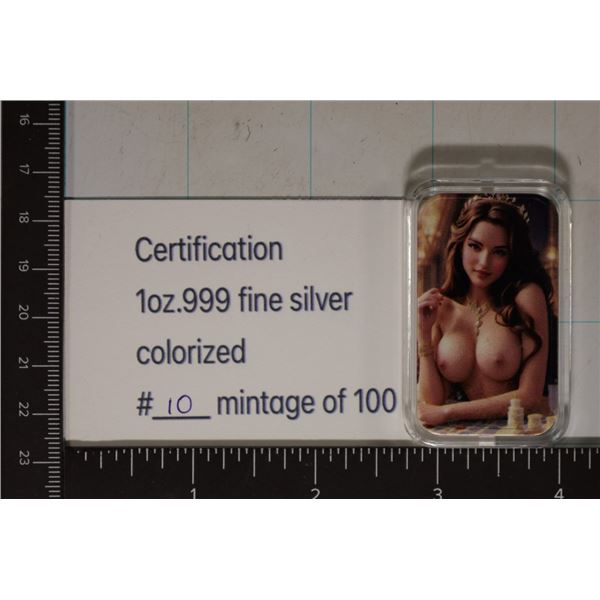 1 TROY OZ .999 FINE SILVER TOPLESS WOMAN ART BAR