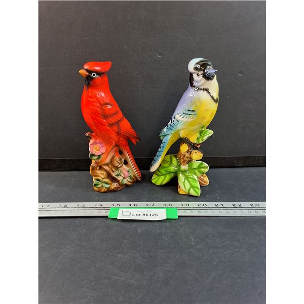 Cardinal & Blue Jay Ceramic Bird Figurines - 8" Tall