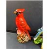 Image 2 : Cardinal & Blue Jay Ceramic Bird Figurines - 8" Tall