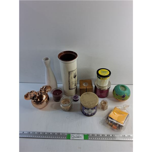 Various Scented Candles, Candle Cups and Flower Vases
