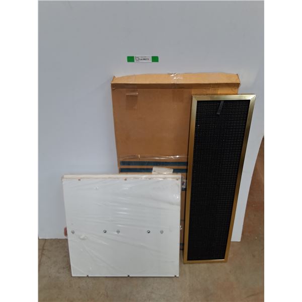 HVAC Air Filter 38 x 10" and (2) Pressed Wood Panels 22 x 22"