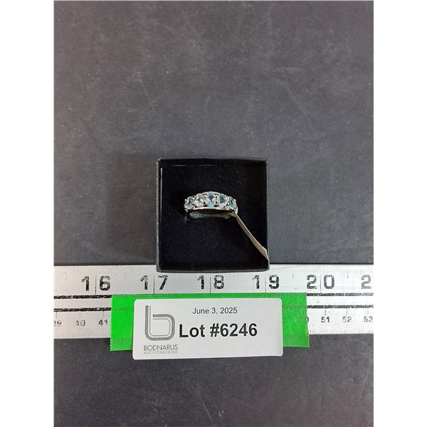 ^ Ladies Sterling Silver Ring - Aquamarine Stones - Size 6