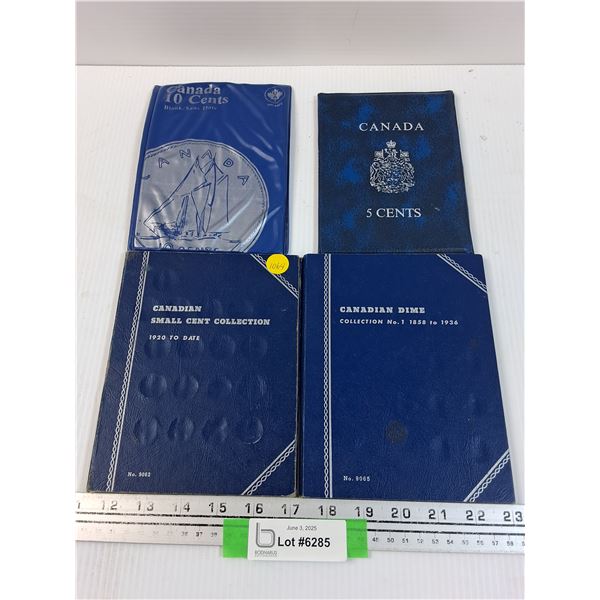 (4) Canadian Coin Booklets (EMPTY): Dime, Nickel, Cent - Assorted Years