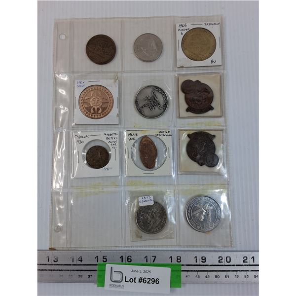 (11) Token & Coins - Cheerleader, Cadillac, Banff, Scorpio, Misc