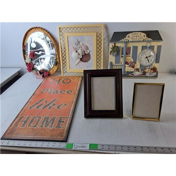 (6) Home Decor Iterms- Clock, Photo Frames, Mirror, Misc. Up to 24" Tall