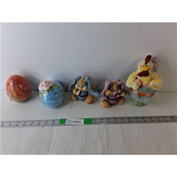 Easter Lot- Ceramic Storage Figurines, Candle, Misc.