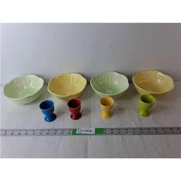 (4) Ceramic Bowls, (4) Egg Cups