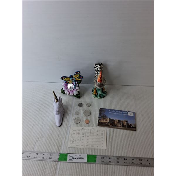 (3) Animal Figurines, Royal Canadian Mint Coin Set-1977