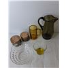Image 3 : Dish Lot- Glass Pitcher, Martini Glasses, Mug, Misc.