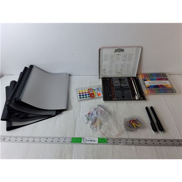 Art Lot- Portfolio Covers, Markers, Pencils, Misc.