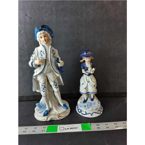 (2) Ceramic Victorian Style Figurines Up to 10.5" Tall