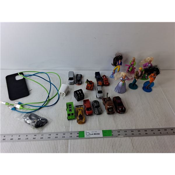 Model Vehicles, Miniature Barbie Figurines, Phone Charging Cables, Misc.