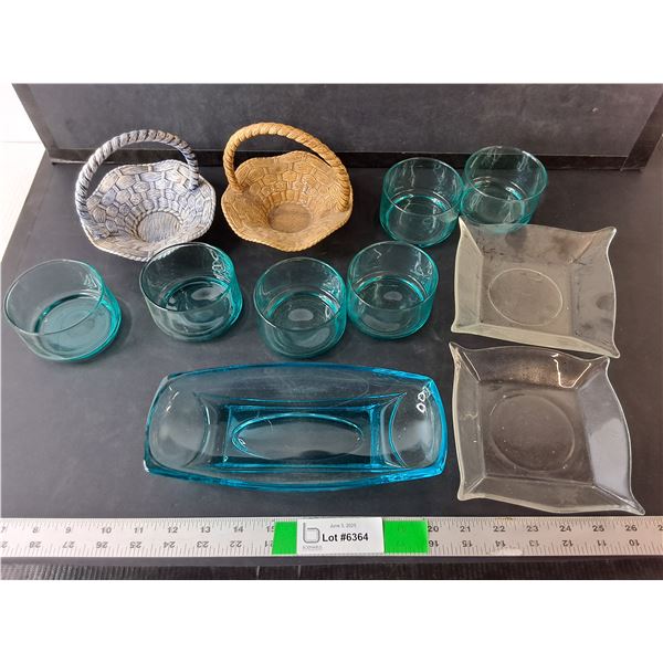 (6) Glasses, (2) Ashtrays, (3) Storage Dishes