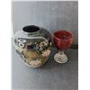 Image 3 : (3) Pyrex/Anchor Hocking Containers with Lids, Decorative Pot, Wine Glass