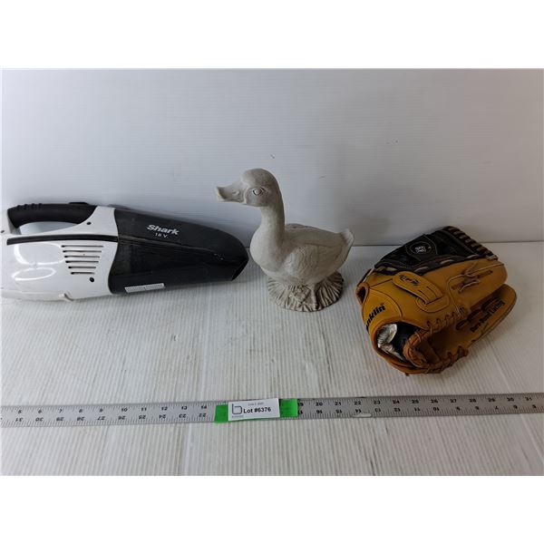 Shark 18V Handvac- As Is, Plastic Duck Figurine 10" Tall, Franklin 14" Baseball Glove