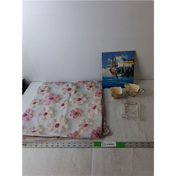 (2) Throw Pillow Covers, Sailboat Paintings, Creamer & Sugar Bowl, Glass Ashtray