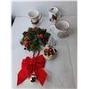 Image 3 : Christmas Lot- (4) Mugs, Cards, (2) Mini Wreaths, Misc.