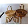 Image 1 : (2) Woven Baskets, (8) Wooden Utensils