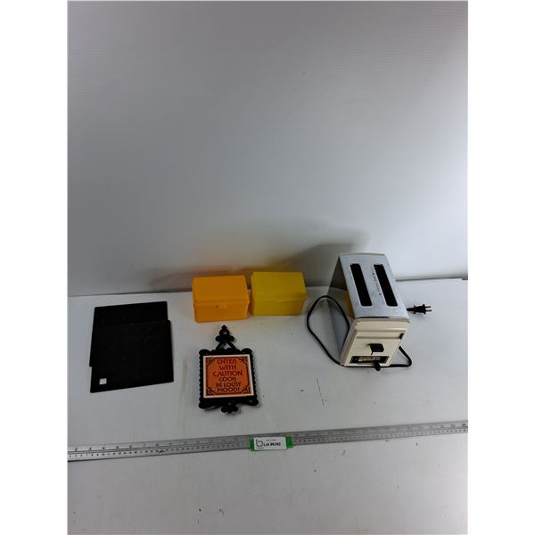 Assorted Items - (2) Rubber Mats, (2) Index Cards Holder, Toaster, Misc - Turns On
